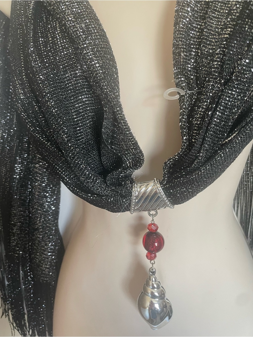 Gothic Black Scarf Shawl Metallic Thread Fringes Accent Charm